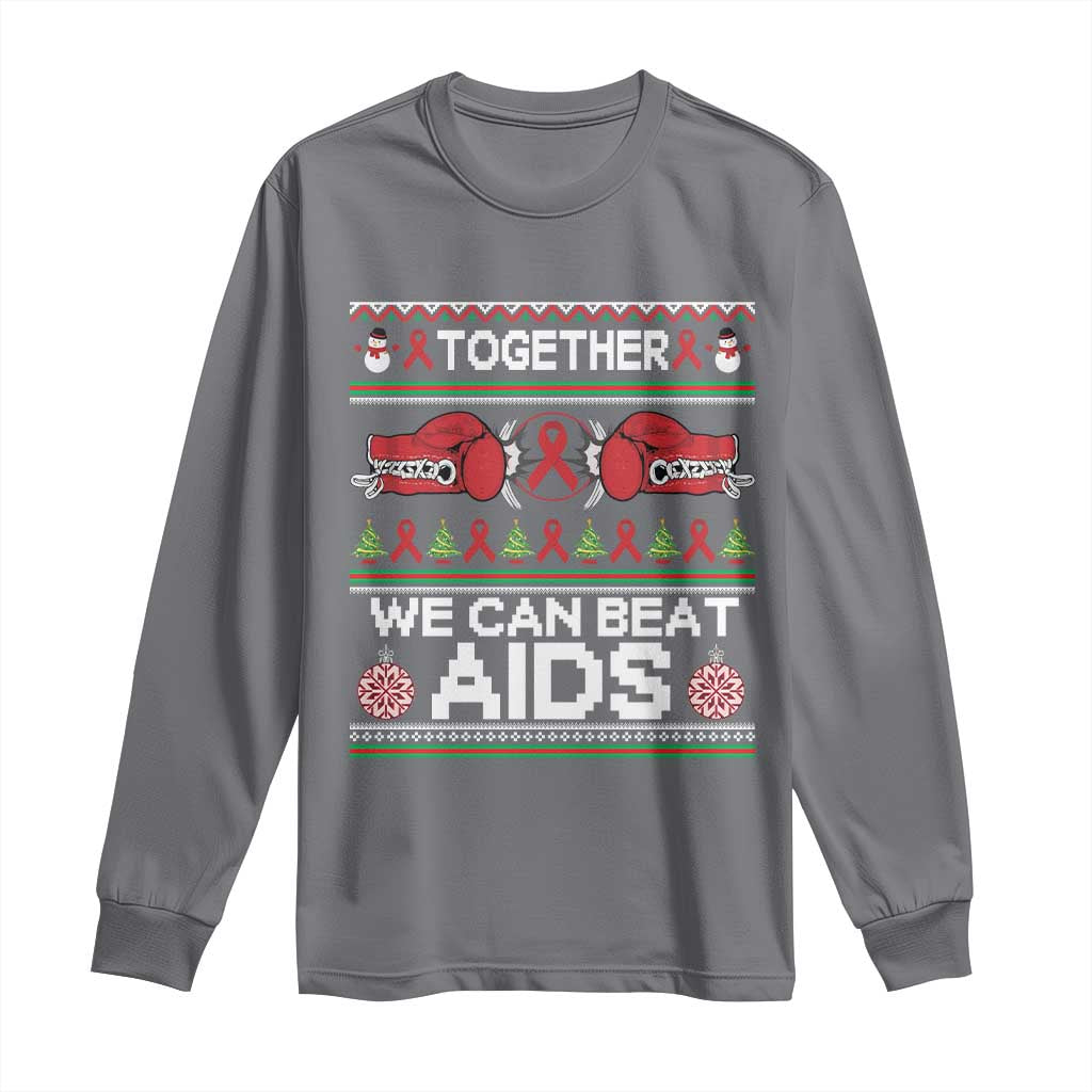 Together We Can Beat AIDS Long Sleeve Shirt HIV Awareness Boxing Ugly Sweater Gift TS12 Charcoal Print Your Wear