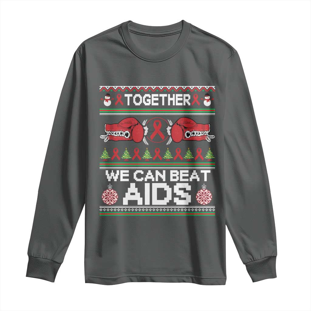 Together We Can Beat AIDS Long Sleeve Shirt HIV Awareness Boxing Ugly Sweater Gift TS12 Dark Heather Print Your Wear