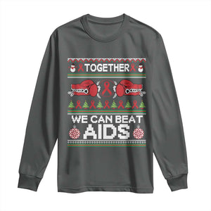 Together We Can Beat AIDS Long Sleeve Shirt HIV Awareness Boxing Ugly Sweater Gift TS12 Dark Heather Print Your Wear