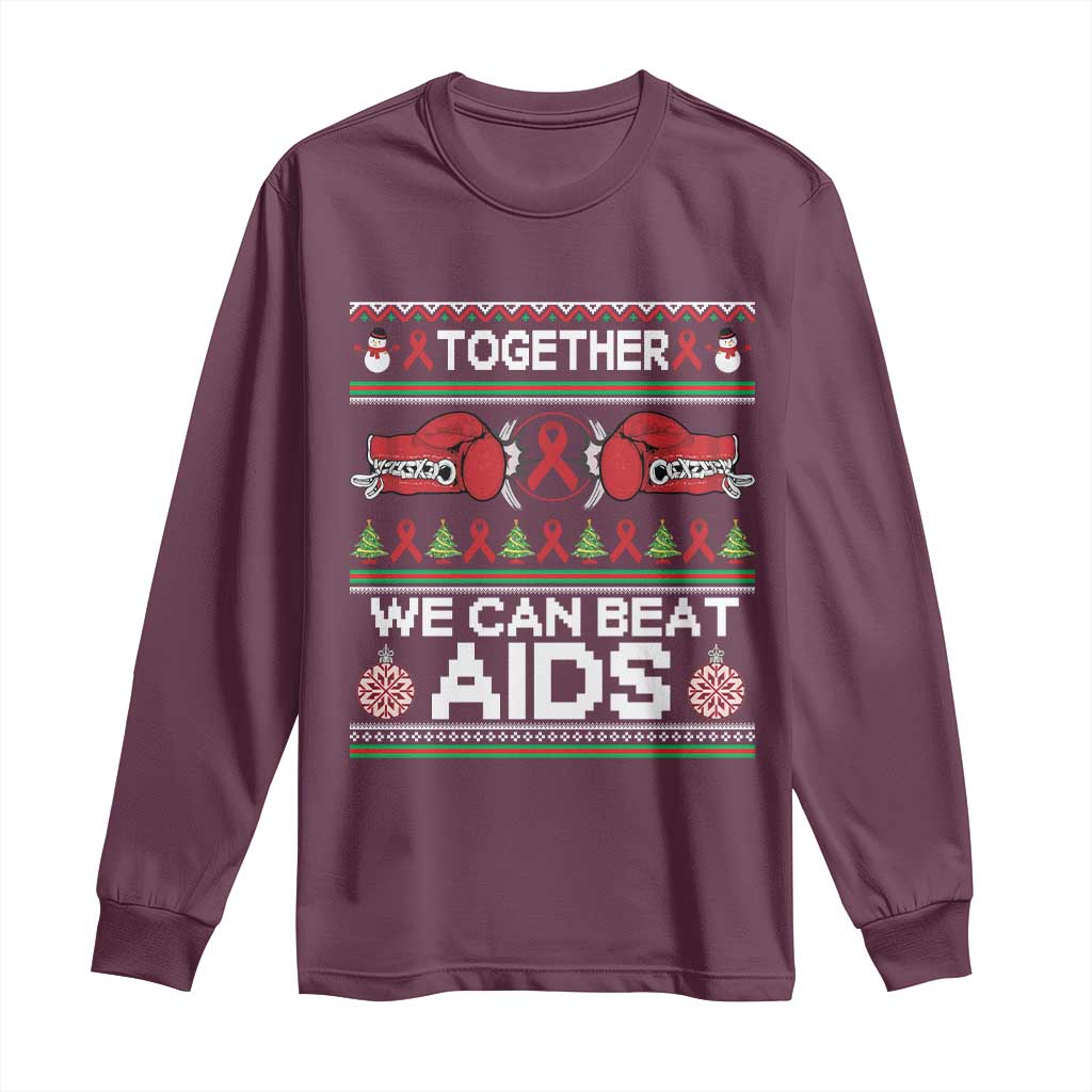 Together We Can Beat AIDS Long Sleeve Shirt HIV Awareness Boxing Ugly Sweater Gift TS12 Maroon Print Your Wear