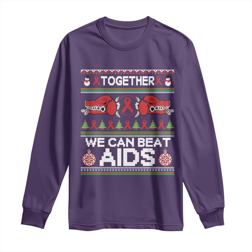Together We Can Beat AIDS Long Sleeve Shirt HIV Awareness Boxing Ugly Sweater Gift TS12 Purple Print Your Wear