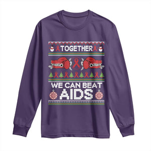 Together We Can Beat AIDS Long Sleeve Shirt HIV Awareness Boxing Ugly Sweater Gift TS12 Purple Print Your Wear