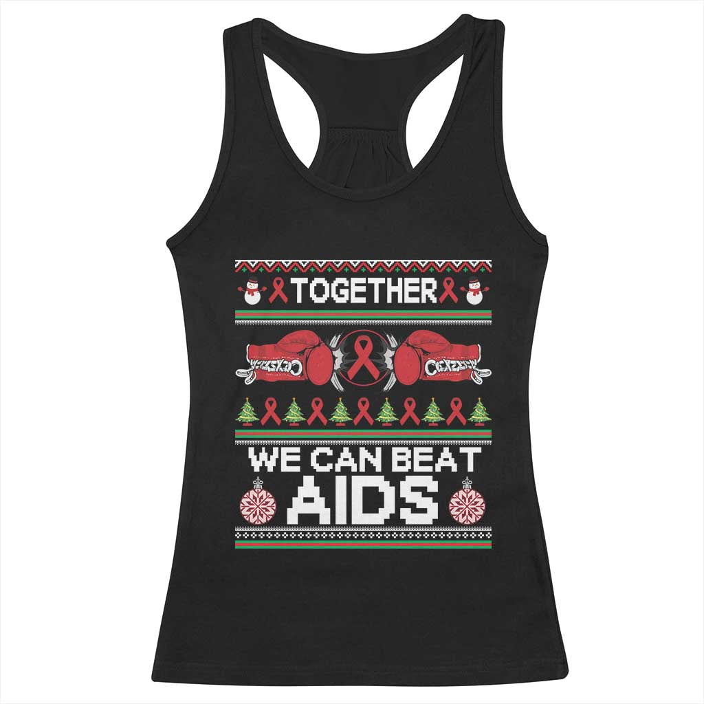 Together We Can Beat AIDS Racerback Tank Top HIV Awareness Boxing Ugly Sweater Gift - Print Your Wear