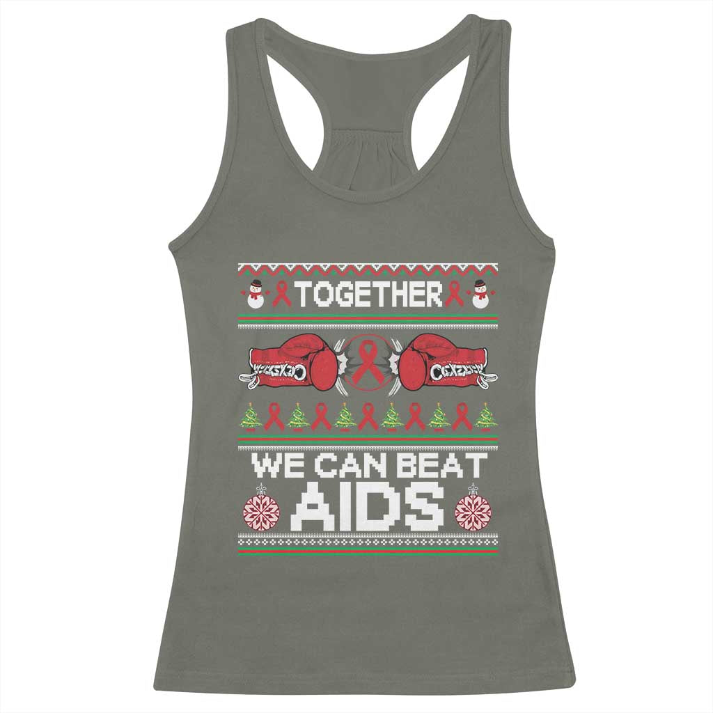 Together We Can Beat AIDS Racerback Tank Top HIV Awareness Boxing Ugly Sweater Gift - Print Your Wear