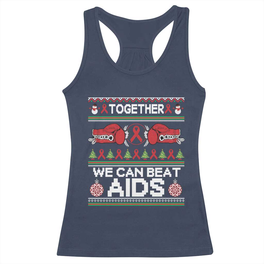 Together We Can Beat AIDS Racerback Tank Top HIV Awareness Boxing Ugly Sweater Gift - Print Your Wear