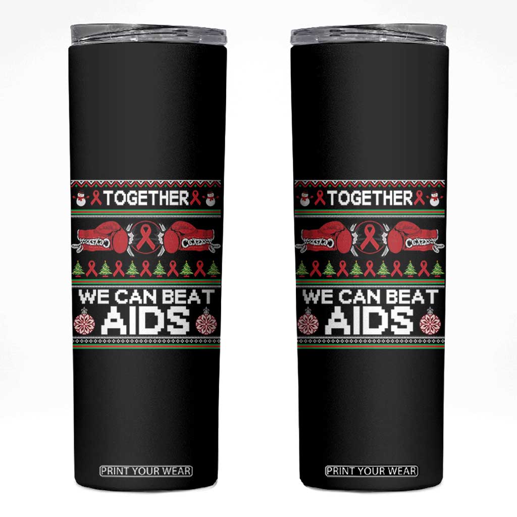 Together We Can Beat AIDS Skinny Tumbler HIV Awareness Boxing Ugly Sweater Gift TS12 Black Print Your Wear