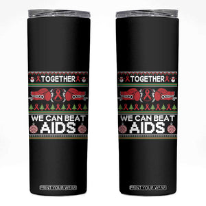 Together We Can Beat AIDS Skinny Tumbler HIV Awareness Boxing Ugly Sweater Gift TS12 Black Print Your Wear