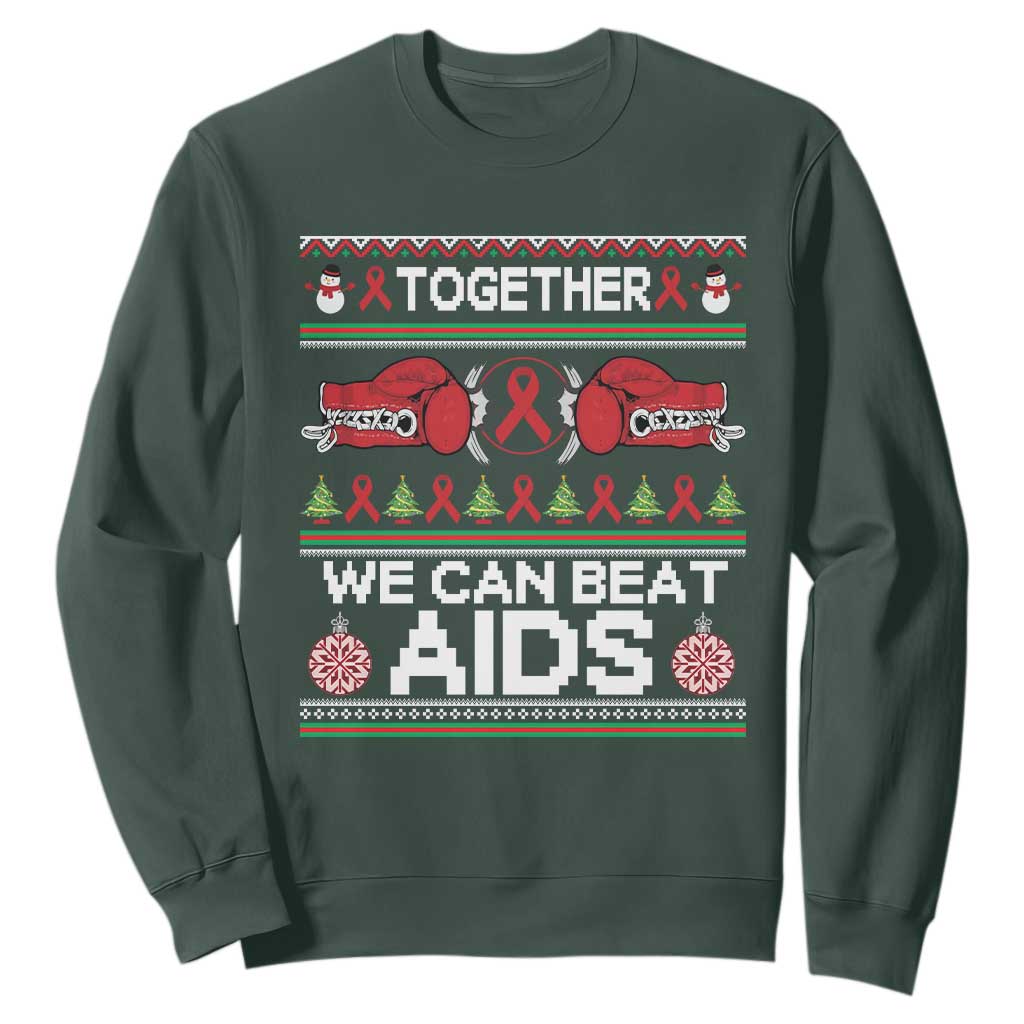 Together We Can Beat AIDS Sweatshirt HIV Awareness Boxing Ugly Sweater Gift TS12 Dark Forest Green Print Your Wear