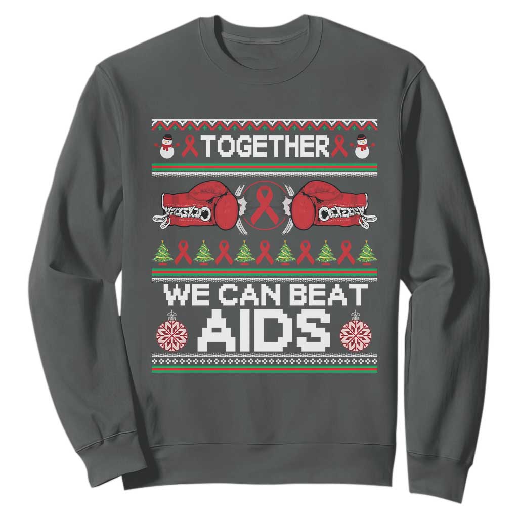 Together We Can Beat AIDS Sweatshirt HIV Awareness Boxing Ugly Sweater Gift TS12 Dark Heather Print Your Wear