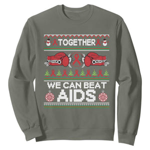 Together We Can Beat AIDS Sweatshirt HIV Awareness Boxing Ugly Sweater Gift TS12 Military Green Print Your Wear
