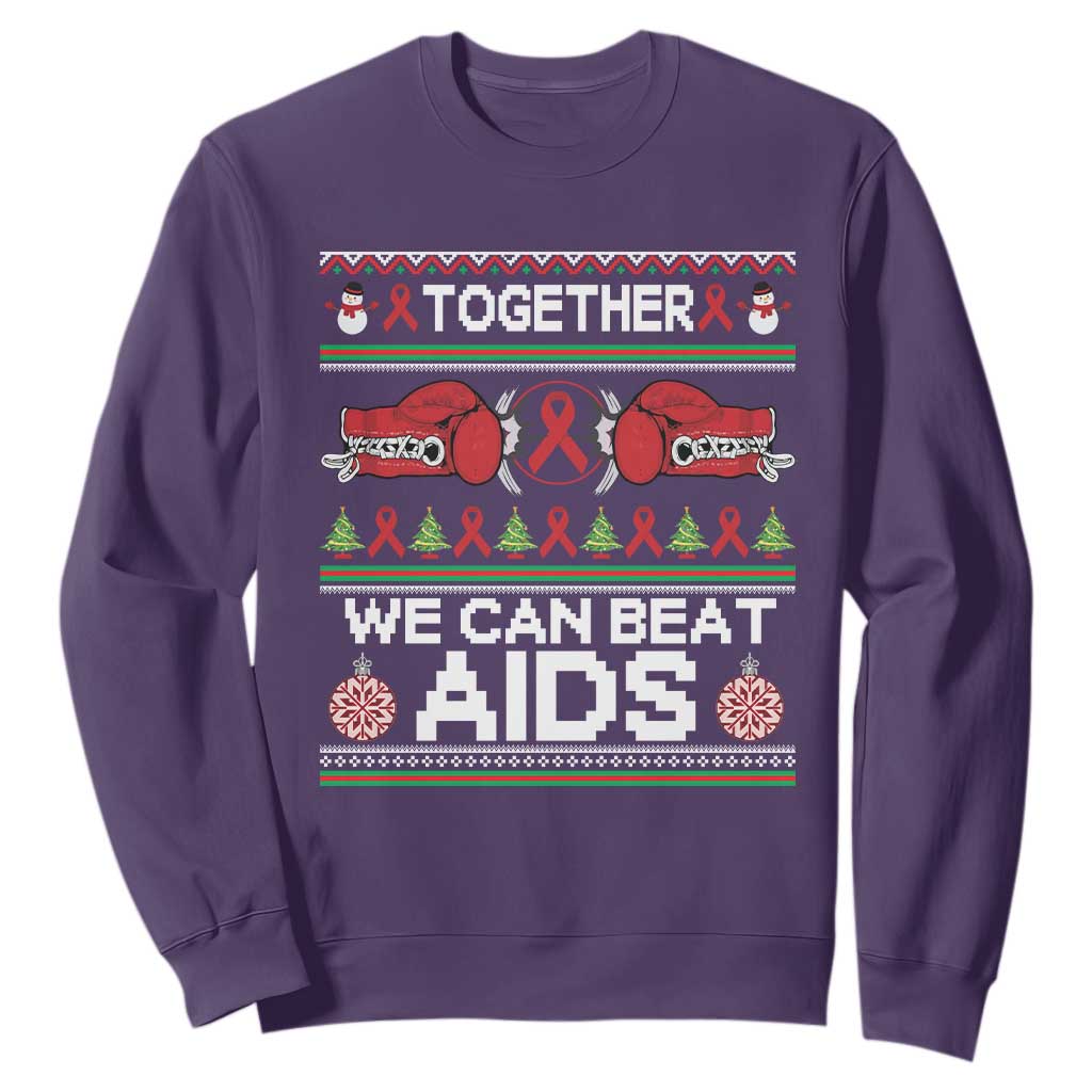 Together We Can Beat AIDS Sweatshirt HIV Awareness Boxing Ugly Sweater Gift TS12 Purple Print Your Wear