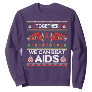 Together We Can Beat AIDS Sweatshirt HIV Awareness Boxing Ugly Sweater Gift TS12 Purple Print Your Wear