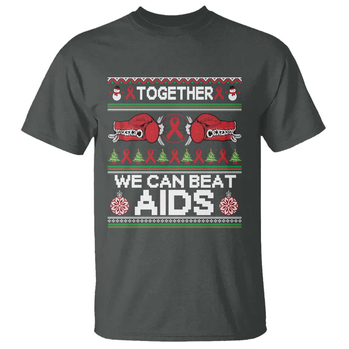 Together We Can Beat AIDS T Shirt HIV Awareness Boxing Ugly Sweater Gift TS12 Dark Heather Print Your Wear