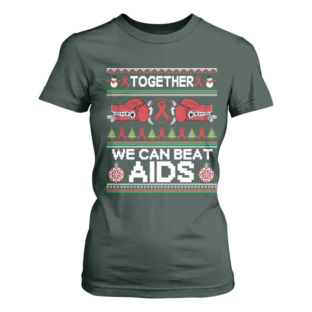 Together We Can Beat AIDS T Shirt For Women HIV Awareness Boxing Ugly Sweater Gift TS12 Dark Forest Green Print Your Wear