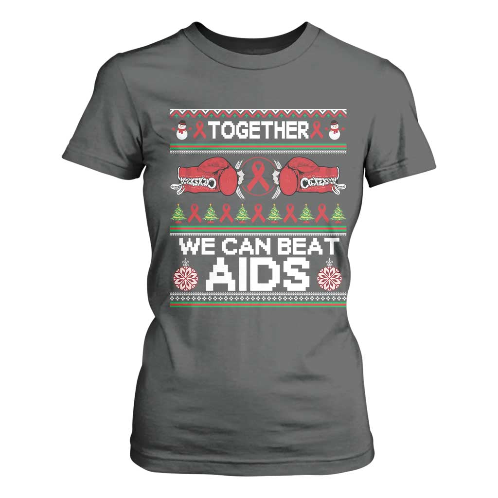 Together We Can Beat AIDS T Shirt For Women HIV Awareness Boxing Ugly Sweater Gift TS12 Dark Heather Print Your Wear