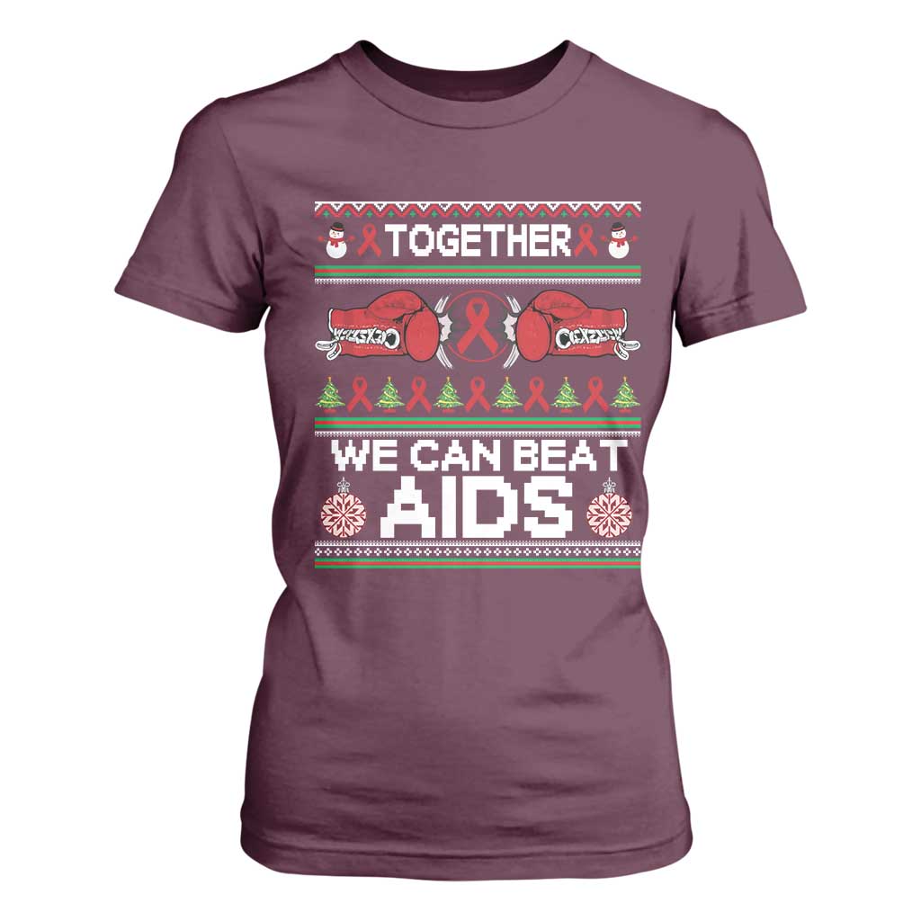 Together We Can Beat AIDS T Shirt For Women HIV Awareness Boxing Ugly Sweater Gift TS12 Maroon Print Your Wear