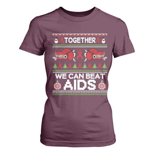 Together We Can Beat AIDS T Shirt For Women HIV Awareness Boxing Ugly Sweater Gift TS12 Maroon Print Your Wear