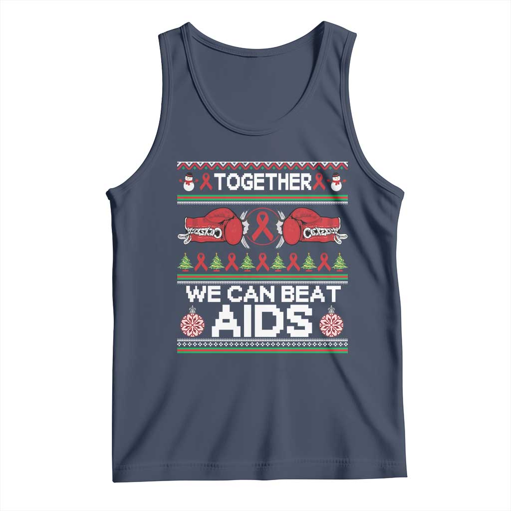 Together We Can Beat AIDS Tank Top HIV Awareness Boxing Ugly Sweater Gift TS12 Navy Print Your Wear