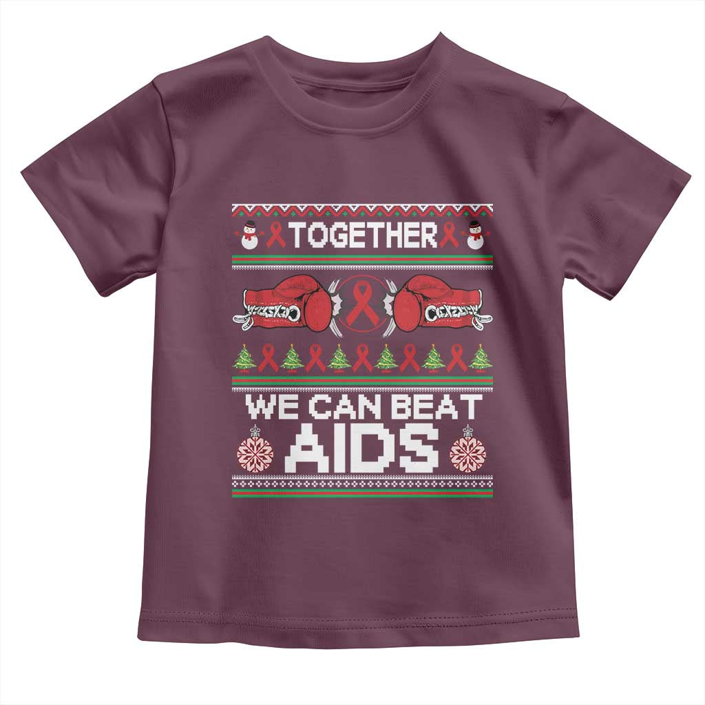 Together We Can Beat AIDS Toddler T Shirt HIV Awareness Boxing Ugly Sweater Gift TS12 Maroon Print Your Wear