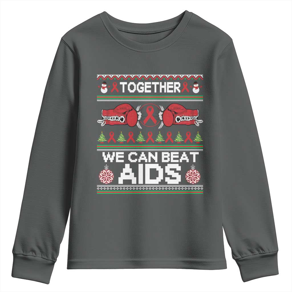Together We Can Beat AIDS Youth Sweatshirt HIV Awareness Boxing Ugly Sweater Gift TS12 Dark Heather Print Your Wear