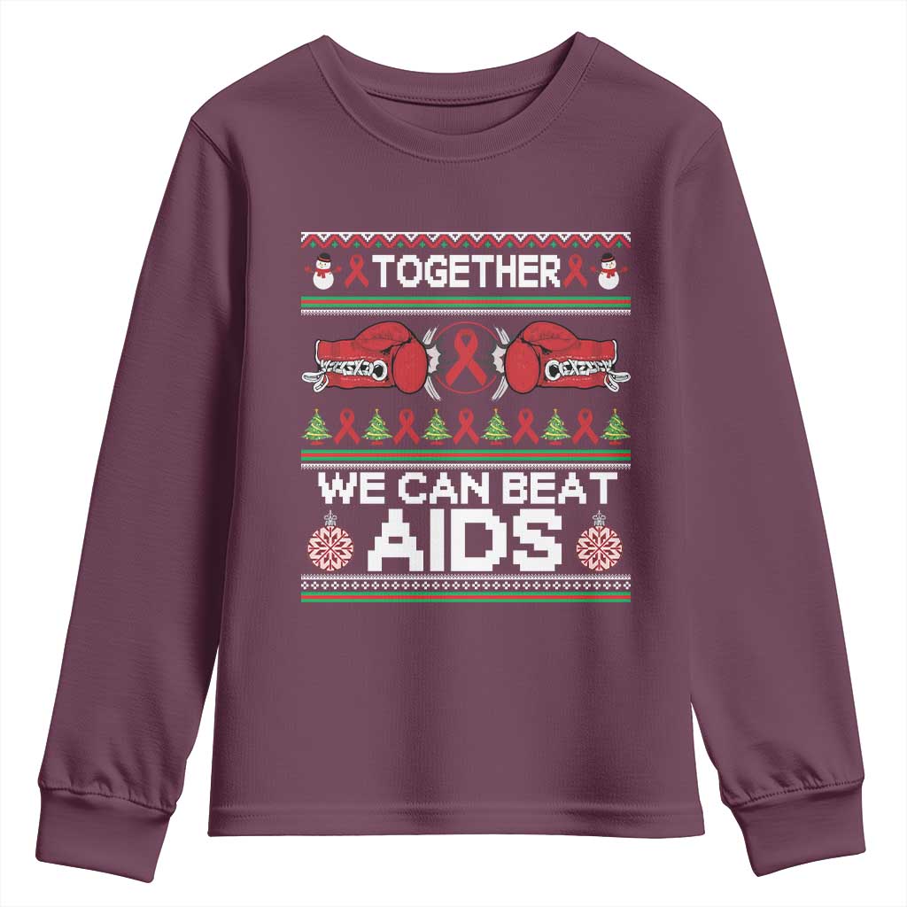 Together We Can Beat AIDS Youth Sweatshirt HIV Awareness Boxing Ugly Sweater Gift TS12 Maroon Print Your Wear