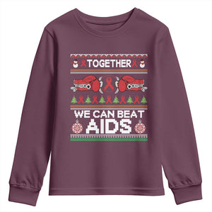 Together We Can Beat AIDS Youth Sweatshirt HIV Awareness Boxing Ugly Sweater Gift TS12 Maroon Print Your Wear