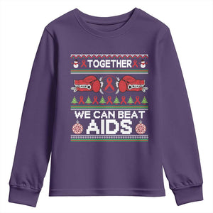 Together We Can Beat AIDS Youth Sweatshirt HIV Awareness Boxing Ugly Sweater Gift TS12 Purple Print Your Wear