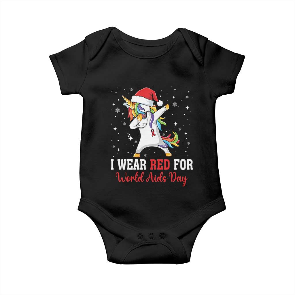 I Wear Red For World AIDS Day Baby Onesie Santa Unicorn Dabbing Christmas Gift TS12 Black Print Your Wear