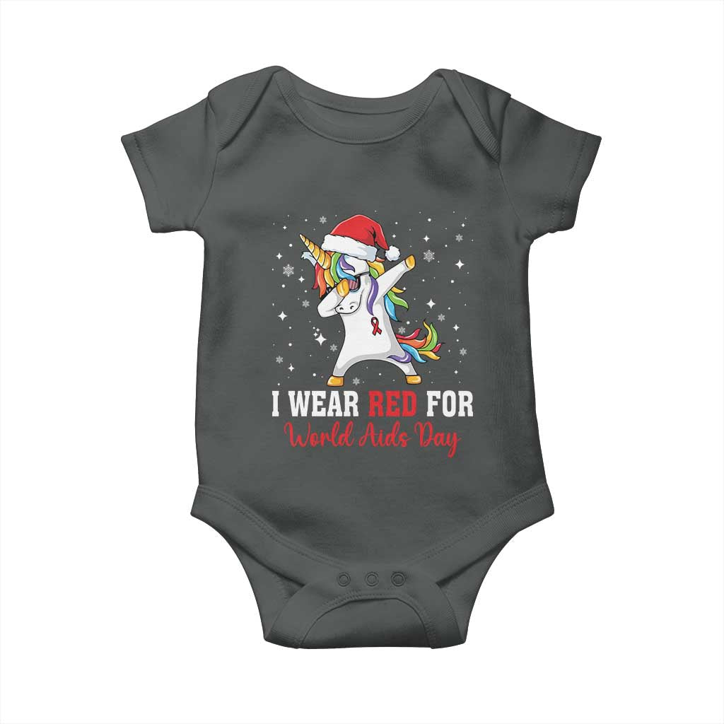 I Wear Red For World AIDS Day Baby Onesie Santa Unicorn Dabbing Christmas Gift TS12 Dark Heather Print Your Wear