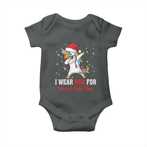 I Wear Red For World AIDS Day Baby Onesie Santa Unicorn Dabbing Christmas Gift TS12 Dark Heather Print Your Wear