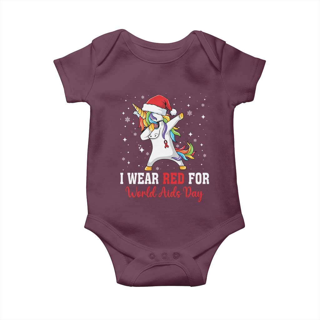 I Wear Red For World AIDS Day Baby Onesie Santa Unicorn Dabbing Christmas Gift TS12 Maroon Print Your Wear