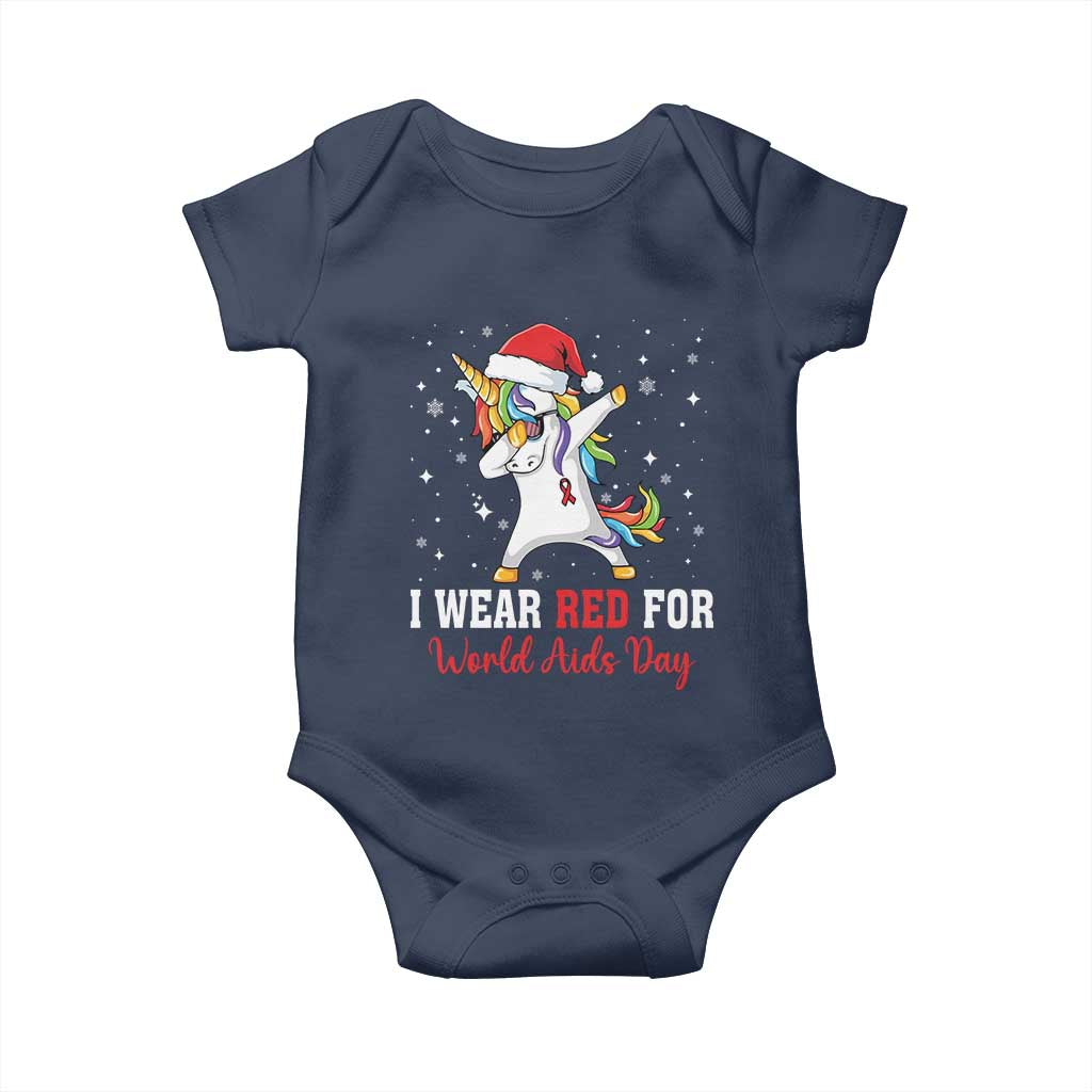 I Wear Red For World AIDS Day Baby Onesie Santa Unicorn Dabbing Christmas Gift TS12 Navy Print Your Wear