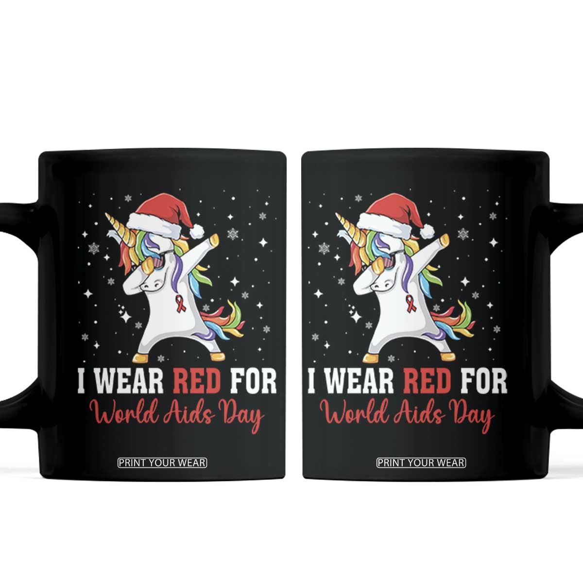 I Wear Red For World AIDS Day Coffee Mug Santa Unicorn Dabbing Christmas Gift TS12 Black Print Your Wear