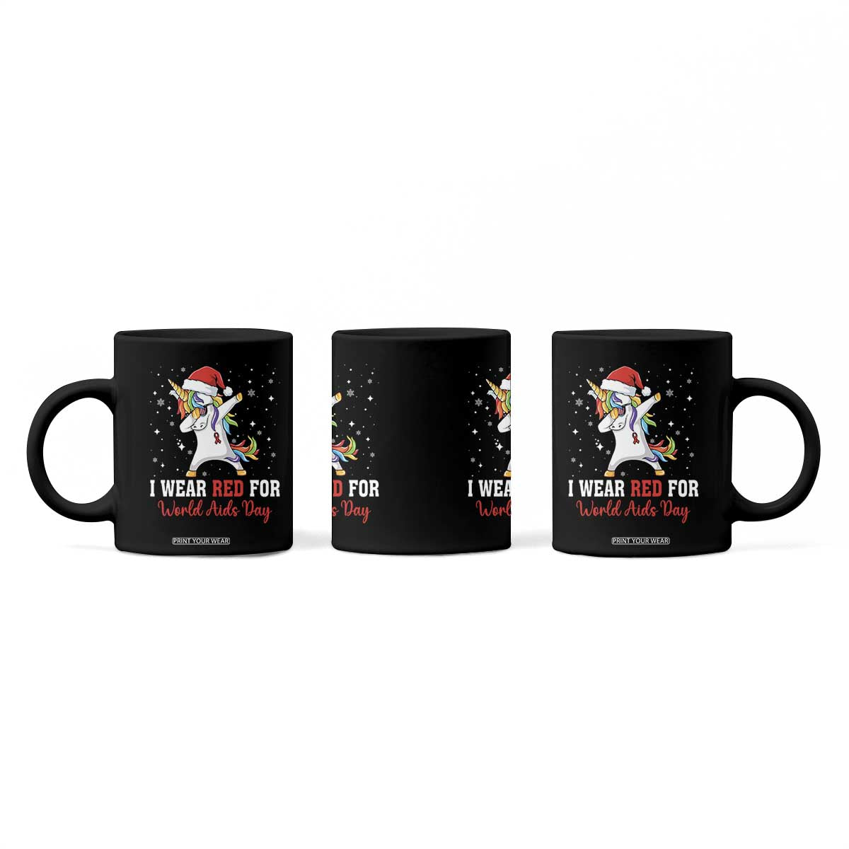 I Wear Red For World AIDS Day Coffee Mug Santa Unicorn Dabbing Christmas Gift TS12 Print Your Wear