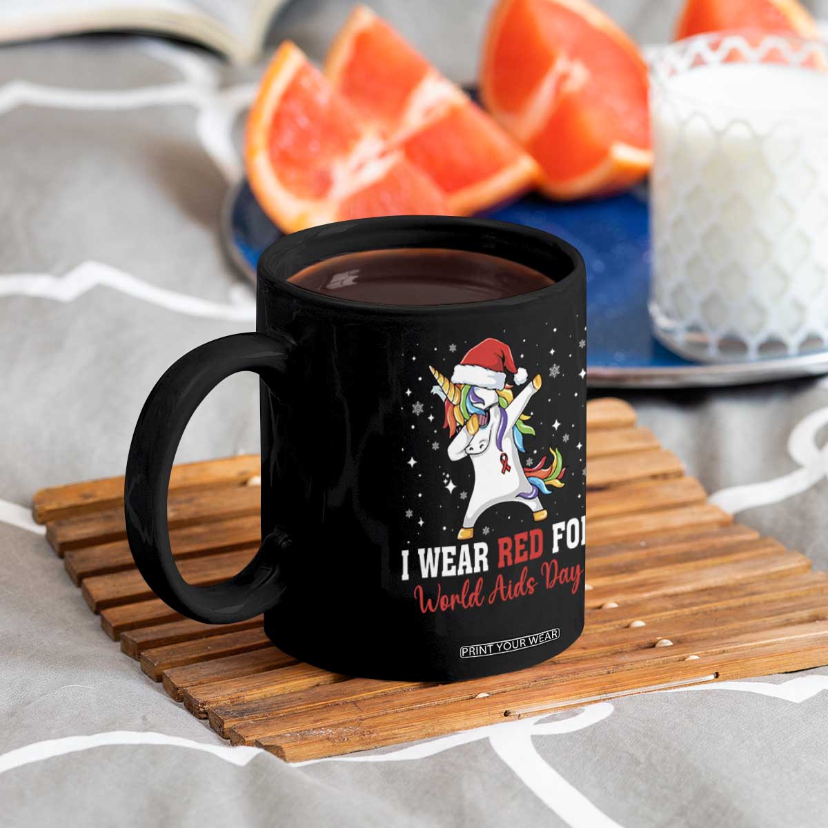 I Wear Red For World AIDS Day Coffee Mug Santa Unicorn Dabbing Christmas Gift TS12 Print Your Wear