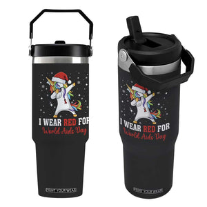 I Wear Red For World AIDS Day Flip Straw Tumbler Santa Unicorn Dabbing Christmas Gift TS12 One Size: 30 oz Black Print Your Wear