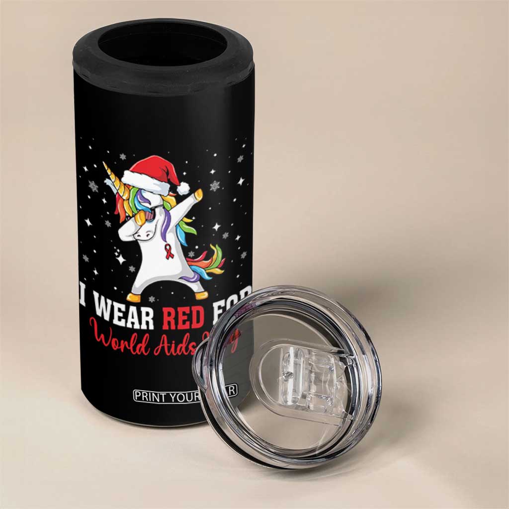 I Wear Red For World AIDS Day 4 in 1 Can Cooler Tumbler Santa Unicorn Dabbing Christmas Gift TS12 Print Your Wear