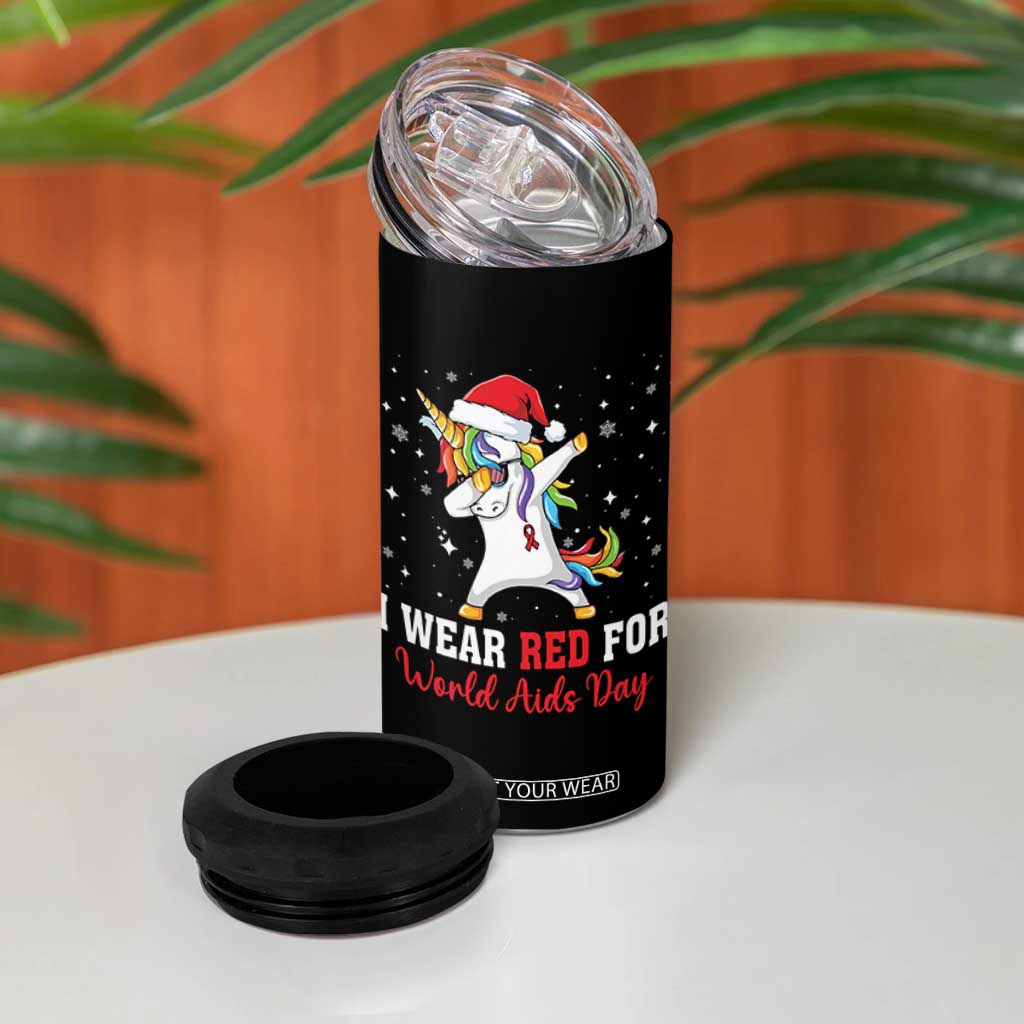 I Wear Red For World AIDS Day 4 in 1 Can Cooler Tumbler Santa Unicorn Dabbing Christmas Gift TS12 Print Your Wear