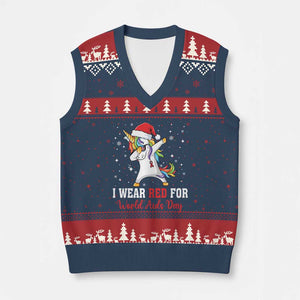 I Wear Red For World AIDS Day V-Neck Knit Sweater Vest Santa Unicorn Dabbing Xmas Gift TS12 Navy Red Print Your Wear