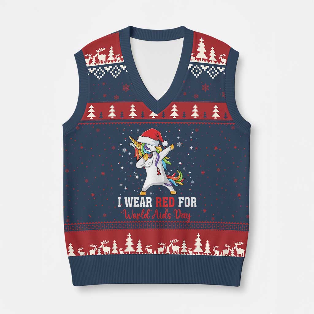 I Wear Red For World AIDS Day V-Neck Knit Sweater Vest Santa Unicorn Dabbing Xmas Gift TS12 Navy Red Print Your Wear