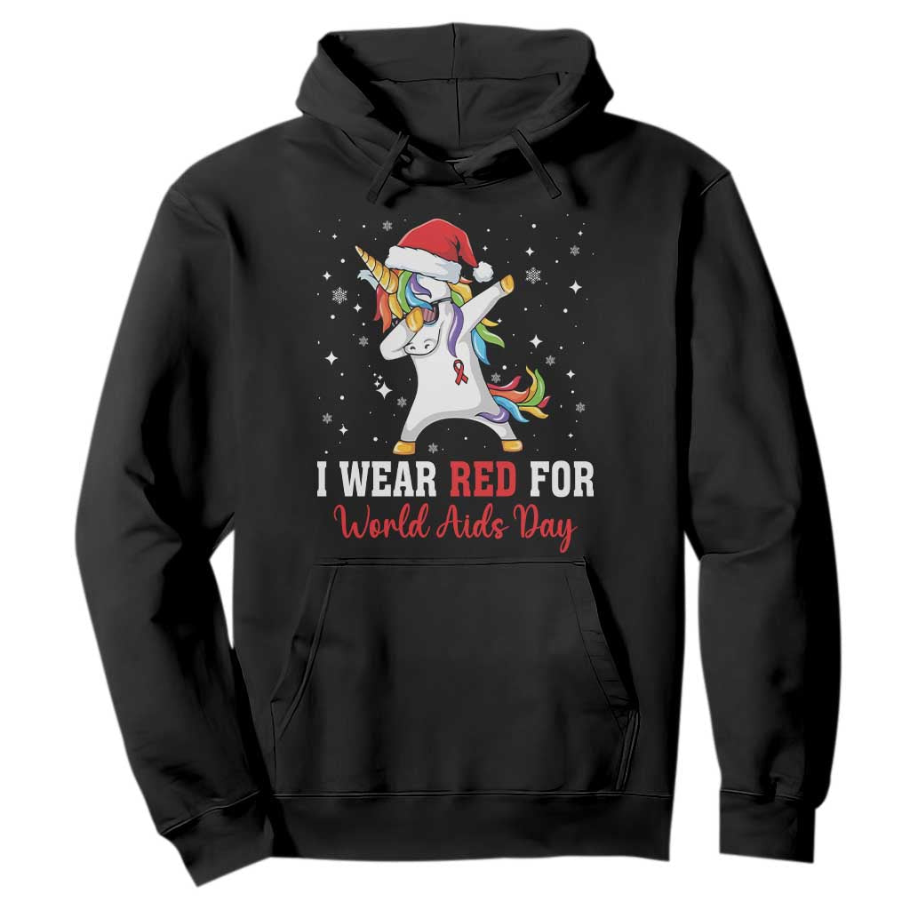 I Wear Red For World AIDS Day Hoodie Santa Unicorn Dabbing Christmas Gift TS12 Black Print Your Wear