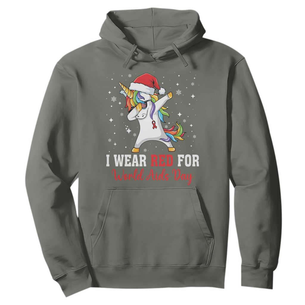 I Wear Red For World AIDS Day Hoodie Santa Unicorn Dabbing Christmas Gift TS12 Military Green Print Your Wear