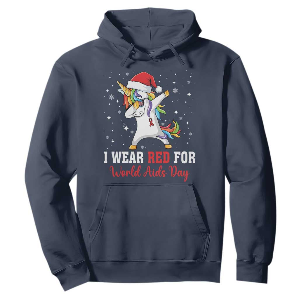 I Wear Red For World AIDS Day Hoodie Santa Unicorn Dabbing Christmas Gift TS12 Navy Print Your Wear