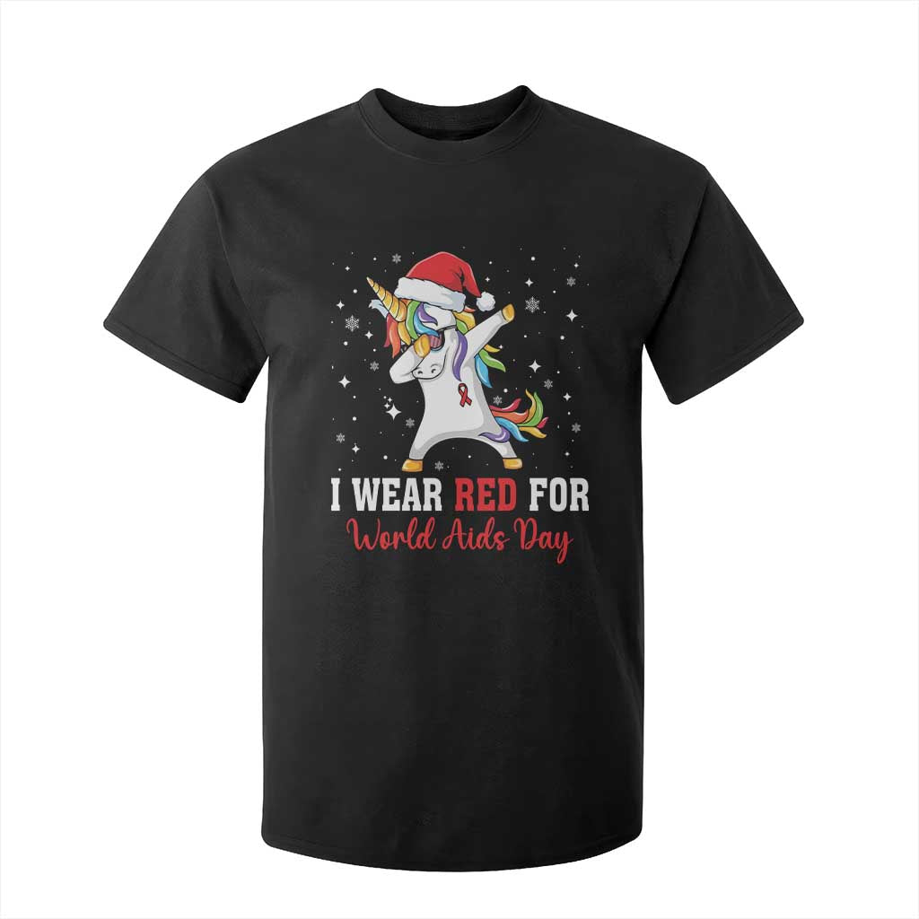 I Wear Red For World AIDS Day T Shirt For Kid Santa Unicorn Dabbing Christmas Gift TS12 Black Print Your Wear