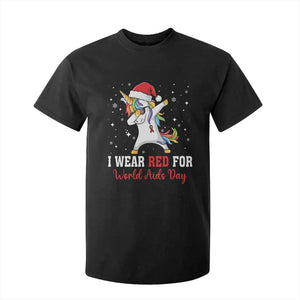 I Wear Red For World AIDS Day T Shirt For Kid Santa Unicorn Dabbing Christmas Gift TS12 Black Print Your Wear