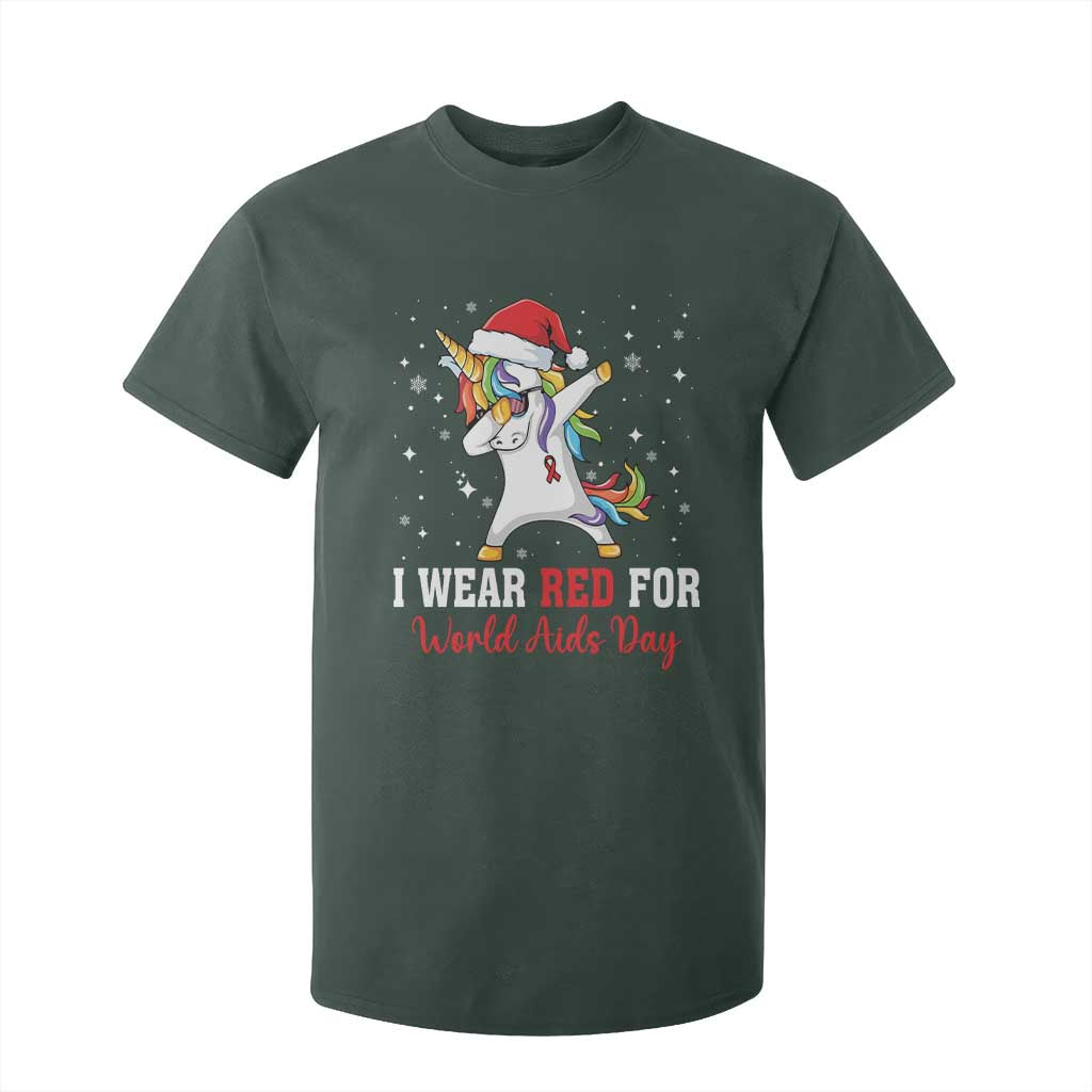 I Wear Red For World AIDS Day T Shirt For Kid Santa Unicorn Dabbing Christmas Gift TS12 Dark Forest Green Print Your Wear