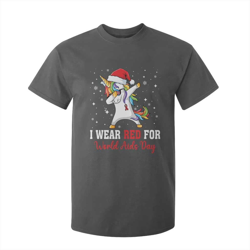I Wear Red For World AIDS Day T Shirt For Kid Santa Unicorn Dabbing Christmas Gift TS12 Dark Heather Print Your Wear