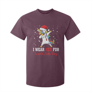 I Wear Red For World AIDS Day T Shirt For Kid Santa Unicorn Dabbing Christmas Gift TS12 Maroon Print Your Wear