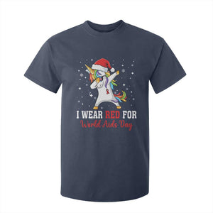 I Wear Red For World AIDS Day T Shirt For Kid Santa Unicorn Dabbing Christmas Gift TS12 Navy Print Your Wear