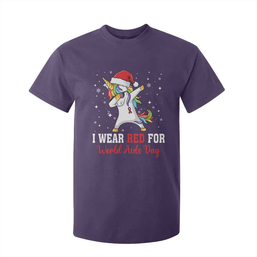 I Wear Red For World AIDS Day T Shirt For Kid Santa Unicorn Dabbing Christmas Gift TS12 Purple Print Your Wear